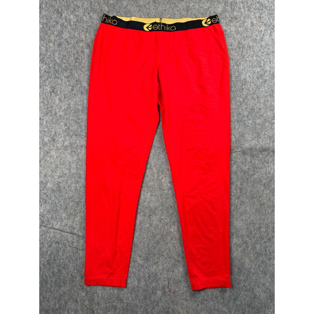 Ethika Womens Red Leggings 3XL Cotton Modal Stretch Gold Logo Waistband Active